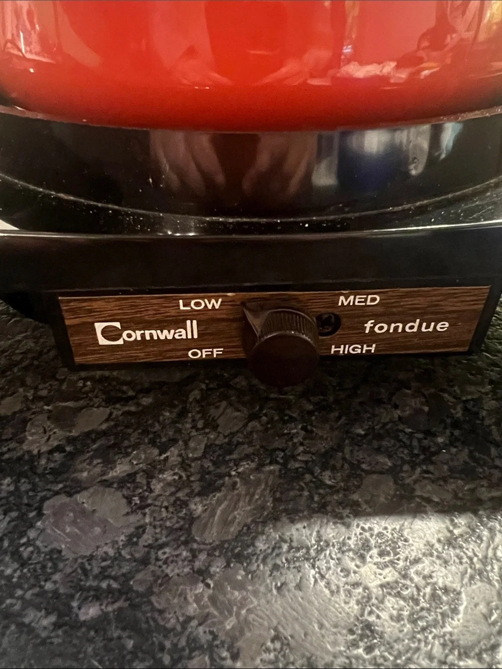 Vintage Electric Red Fondue Pot Set with Lid and Forks by Cornwall MCM charm